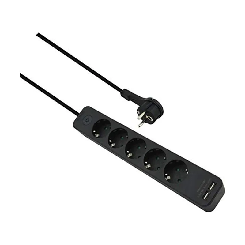 Helos Advanced Regleta con 5 enchufes y Cargador USB 1,5 m