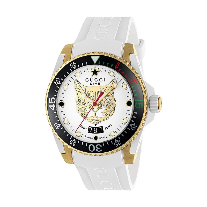 Reloj de Buceo cauuciu Carcasa Blanca con pvd con Oro Amarillo YA136322