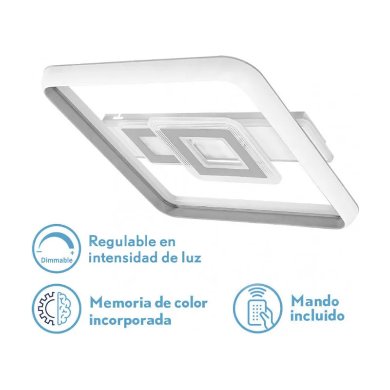 Plafon 80w sucre 3000-4000-6500k blanco/gris cuadrado 7x51x51 cm 7600lm reg.intens. c.remoto y memoria