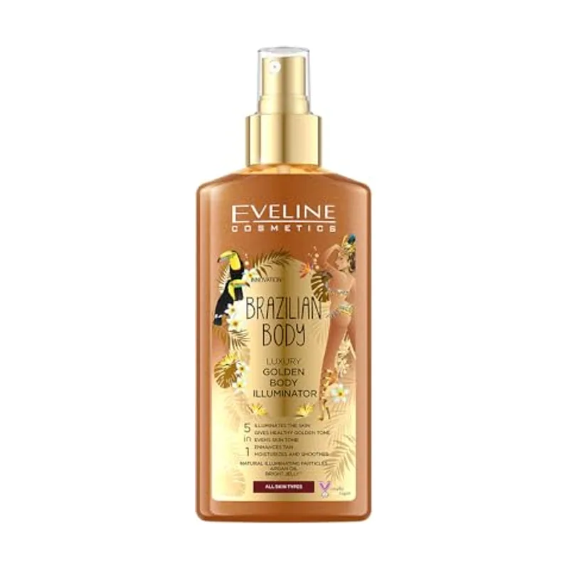EVELINE Brume Bronzante Dorée Luxueuse Pour Le Corps Brésilien 5 En 1 Pour Tous Les Types De Peau Hydrate Illumine Lisse Unifie La Couleur De La Peau Illumine 150 ml