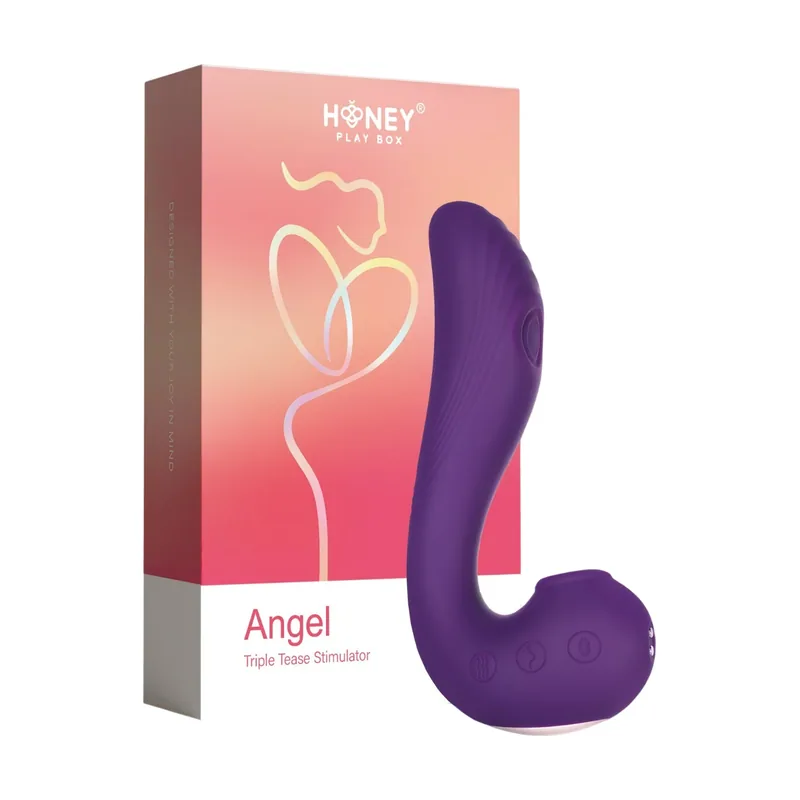 Angel, clit suckers, g spot vibrator & clit licking tongue 3-in-1, 9 vibrating + 9 licking + 3 sucking modes, usb rechargeable, silicone+abs, 18.00 × 13.00 × 6,50 cm, purple