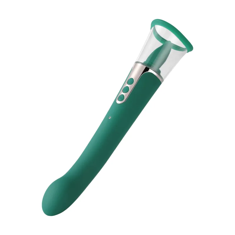 Honey Play Box succion, clit suckers, g spot vibrator & clit licking tongue 3-in-1, 9 vibrating + 9 licking + 3 sucking modes, usb rechargeable, silicone+abs, 18.00 × 13.00 × 6,50 cm, pine green