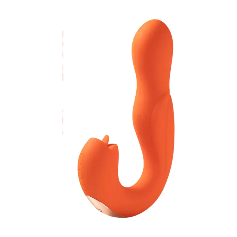 Joi pro, vibrator & clit licker 2-in-1, 360° rotating head & clit stimulator, 7 vibration modes & 7 rotation modes, remote control, curved, usb rechargeable, silicone+abs, 17.27 × 9.14 × 3,76 cm, orange