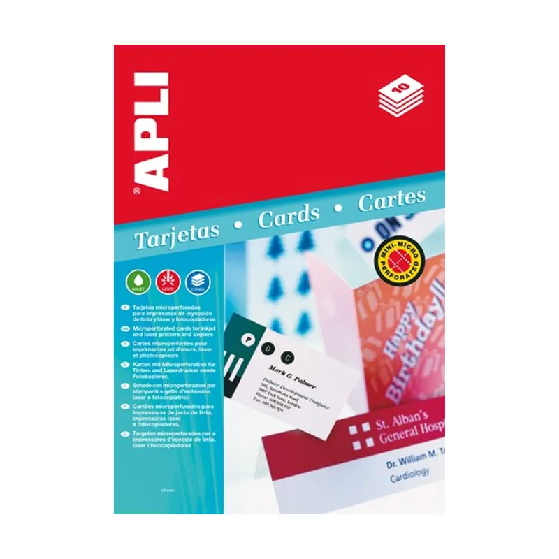 Apli Tarjetas de visita para impresora microperforada convencion 200g 90x55mm blister 10h 80 02794