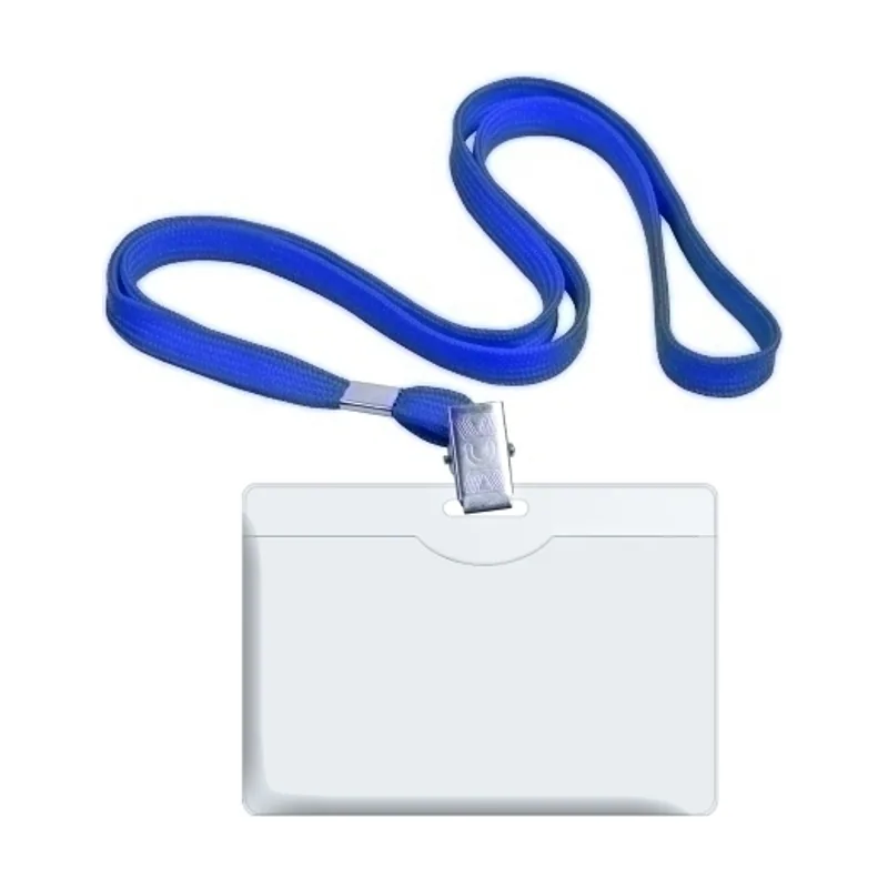 Funda distintivo rigida con cinta azul 57x90mm caja de 50