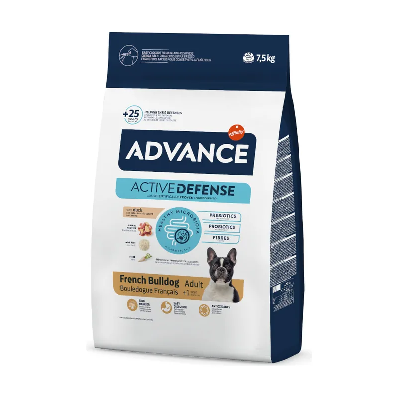 Advance 7.5 kg Bulldog Francés Active Defense Pato y Arroz pienso