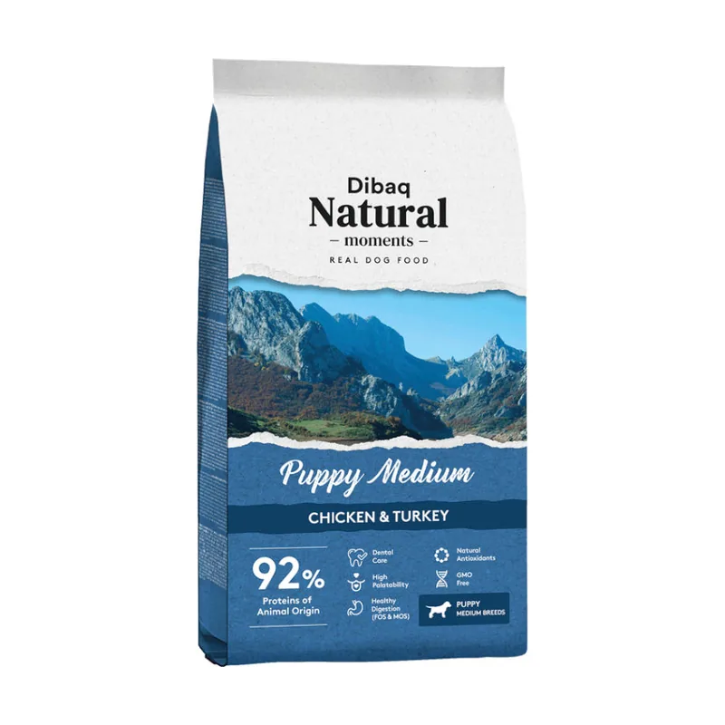 Dibaq 15 kg Natural Moments Puppy Mediu Pollo y Pavo pienso
