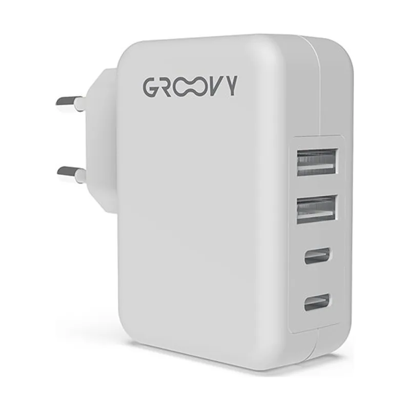 Groovy Cargador de pared 2xusb + 2xusb-c alto rendimiento 4,8a