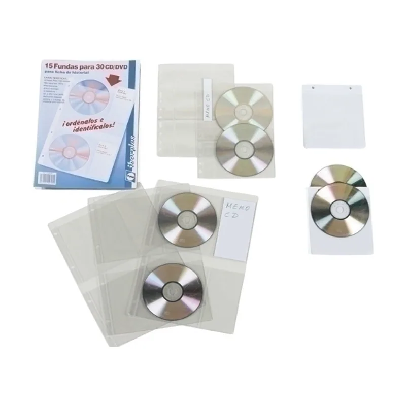 Iberplas Funda cd/dvd pvc a4 con 4 talad. c/refzo. 2 dpto. 150µ paquete de 15