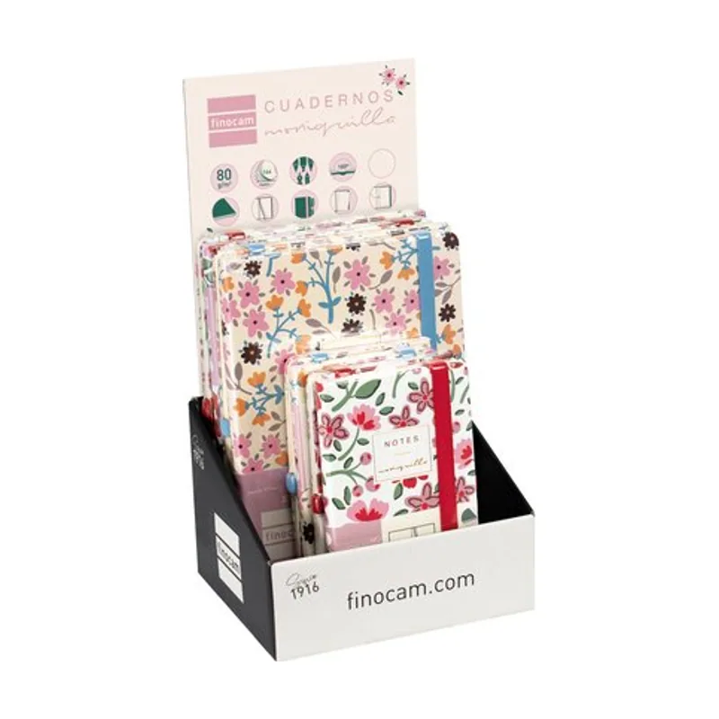 Cuaderno moniquilla tapa dura 9x15/a5 80gr. liso con goma surtido expositor de 8 4x 9x15 surtido 4x a5 surtido