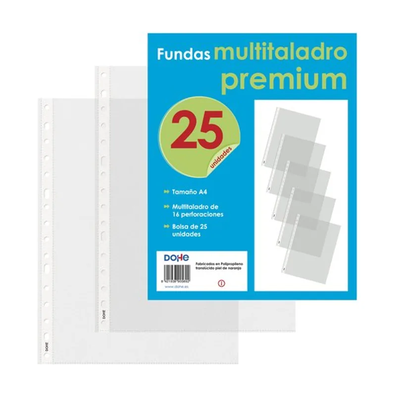 Funda multitaladro premium pp 80µ pl.nj. a4 16 tal.rfzo. paquete de 25