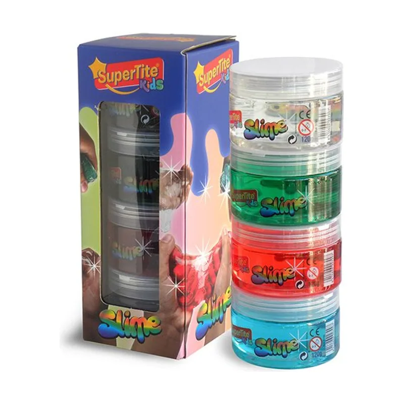 Supertite slime bote 120gr surtido colores transparente pack de 4
