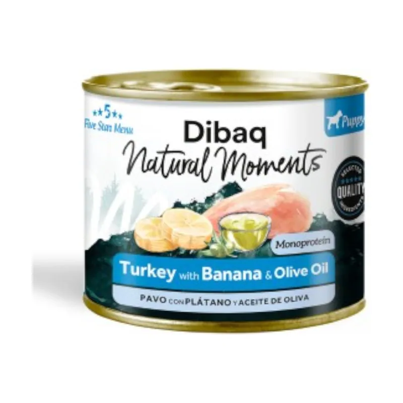 Dibaq 190 g Natural Moments Lata Pavo con Platano para cachorro