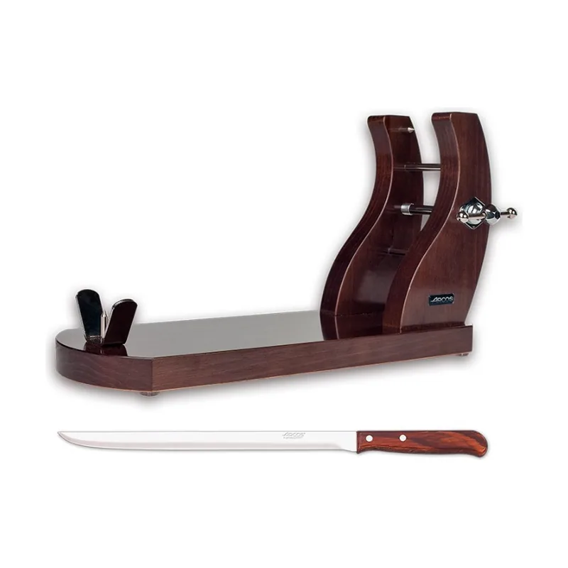 Set Jamonero con base estable para sujetar la pieza y hoja larga para realizar cortes limpios