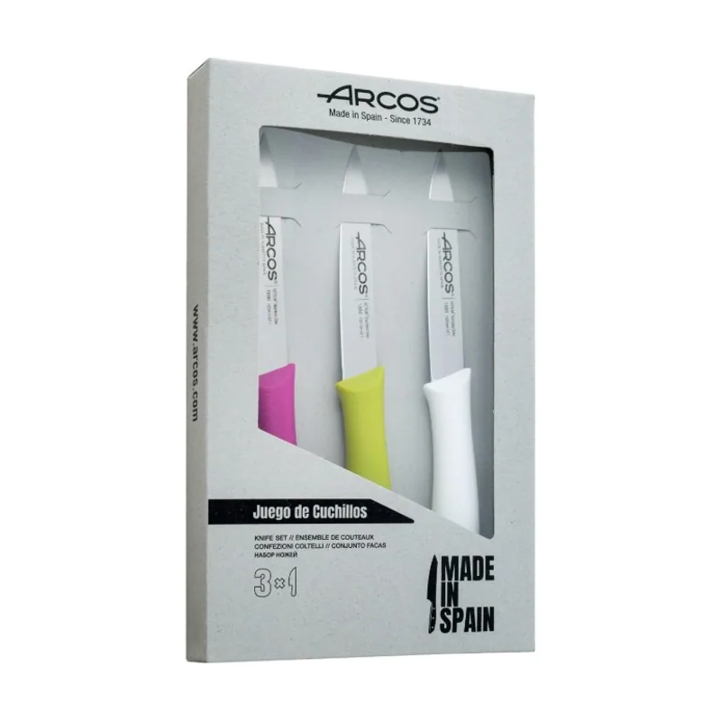 Arcos Nova 832200 de 3 piezas con hojas NITRUM de 100 mm y mangos ergonómicos para pelar frutas y verduras con cortes precisos