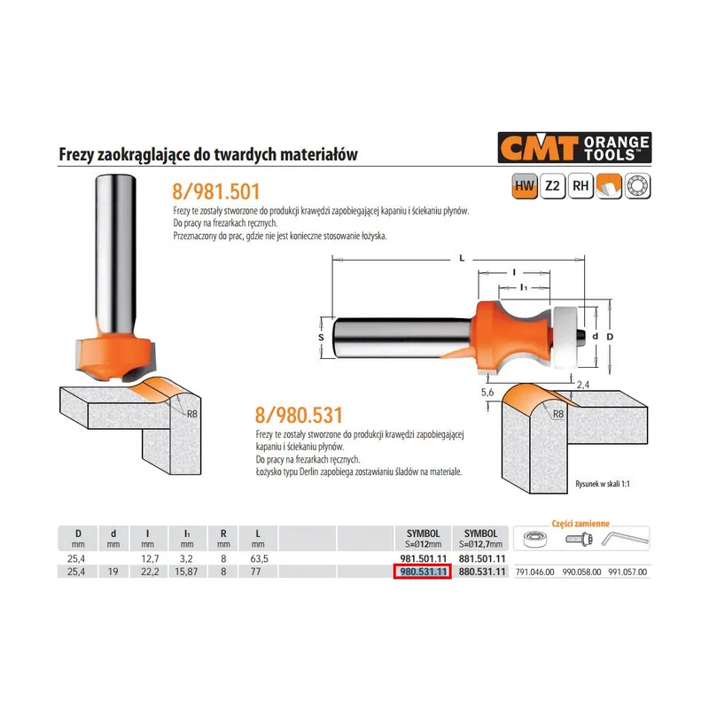 Orange Tools 980.531.11 Fresa para canto antigoteo para materiales compuestos