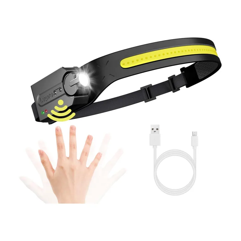 Linterna frontal LED superbrillante recargable con haz ancho de 230°