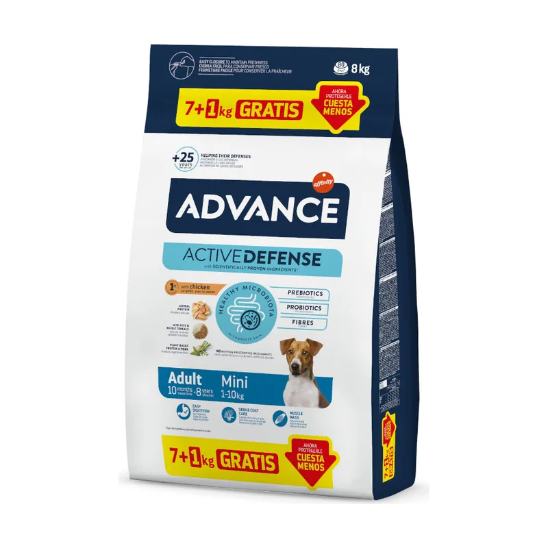 Advance 8 kg 7 + 1 kg Active Defense Mini Adult Pollo y Arroz pienso