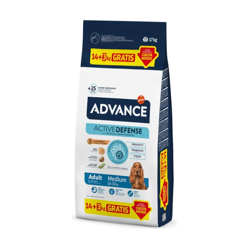 Advance 17 kg 14 + 3 kg Active Defense Medium Adult Pollo y Arroz pienso