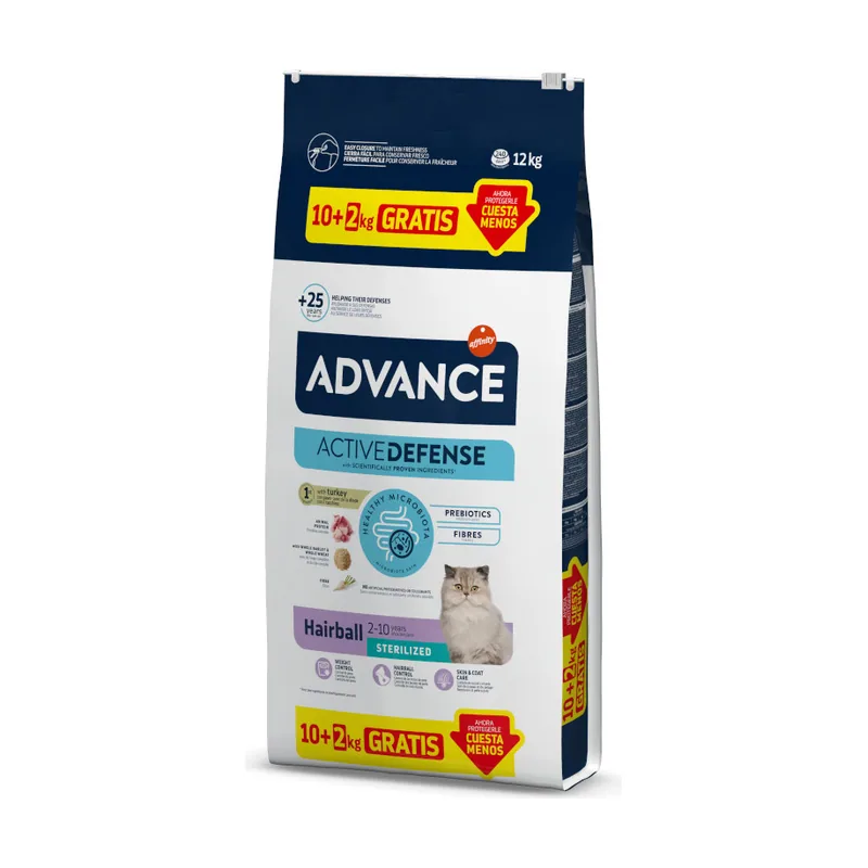 Advance 12 kg 10 + 2 kg Sterilized Hairball Pavo y Cebada pienso