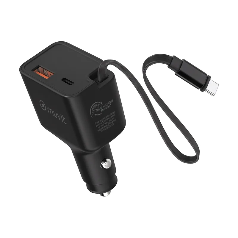 For change cargador coche usb-a + usb-c + cable usb-c retráctil 65w