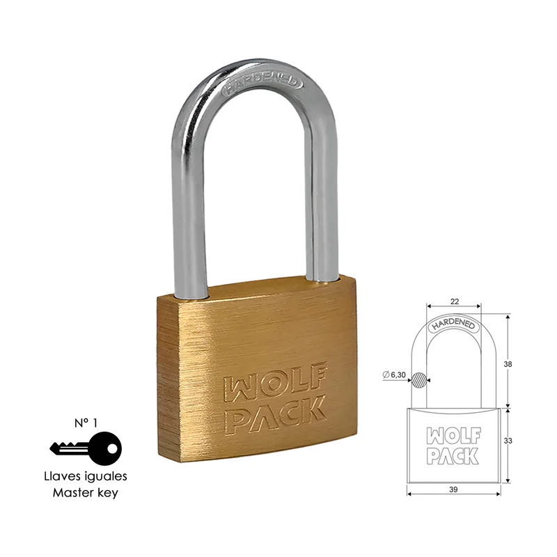 Wolfpack Linea Profesional Candado Laton Arco Largo Llaves Iguales 40 mm. Nº1