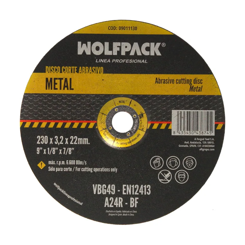 Corte abrasivo metal ø 230 x ø 22 mm. espesor 3,2 mm.disco radial