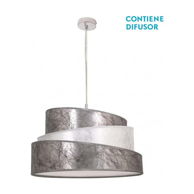 Abrila Colgante Plata Blanco. 3xE27. Medidas Regulablex50cm.