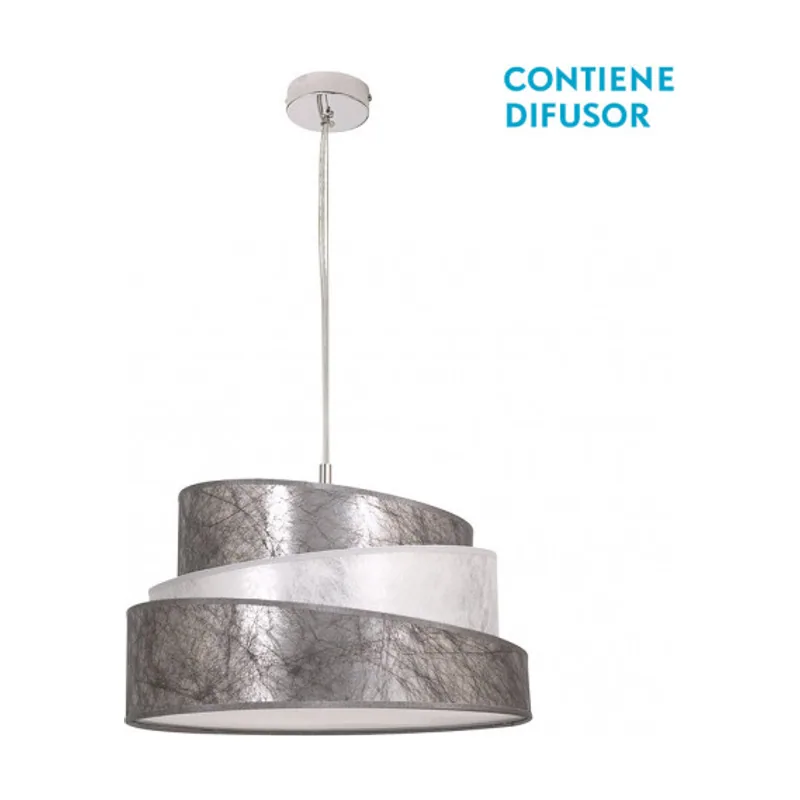 FABRILAMP Lámpara Colgante Moderna Plata y Blanca 40 cm Diámetro. 3xE27. Medidas Regulablex40cm.