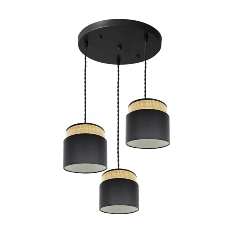 Abrila FABRILAMP Plafon negro/Natural 3 colgantes modelo Kandy