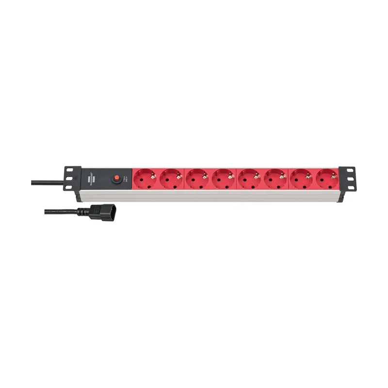 ALU-Line regleta enchufes 19" para Armario Rack con 8 Tomas de Corriente y Clavija IEC Cable 2 m