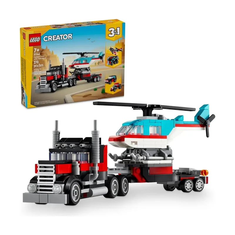 Creator 3 en 1 Camión Plataforma con Helicóptero 31146