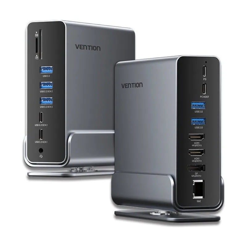 Docking usb tipo-c tpuh0 2xhdmi 1xdisplayport 3xusb tipo-c 5xusb 1xrj45 1xlector de tarjetas 1xjack 3.5 1xusb tipo-c pd