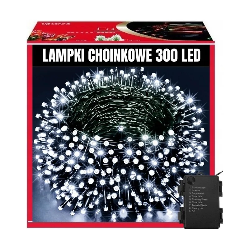 Lampki choinkowe światełka 300led zewnętrzne wewnętrzne białe zimne