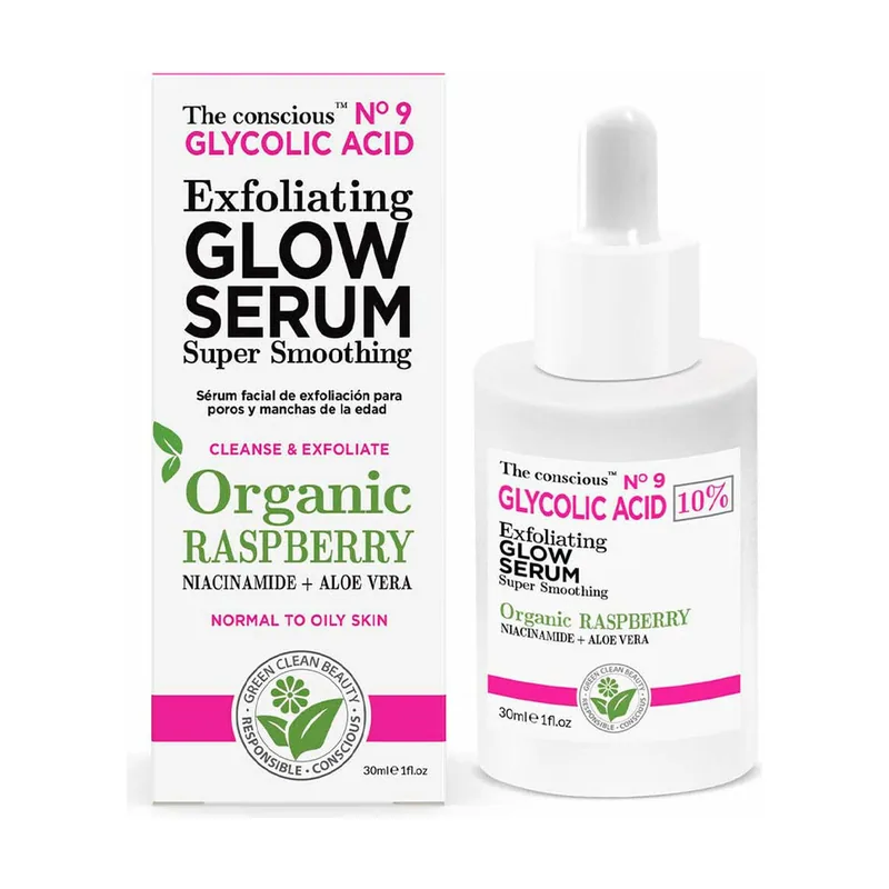 Glycolic acid exfoliating glow serum organic raspberry 30 ml
