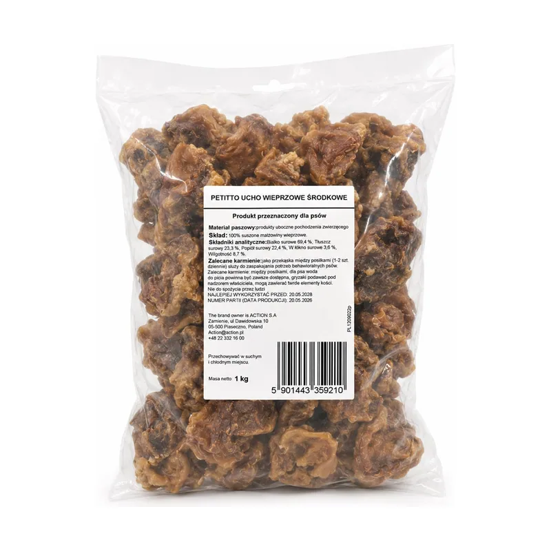 Petitto ucho wieprzowe środkowe przysmak dla psa 1kg