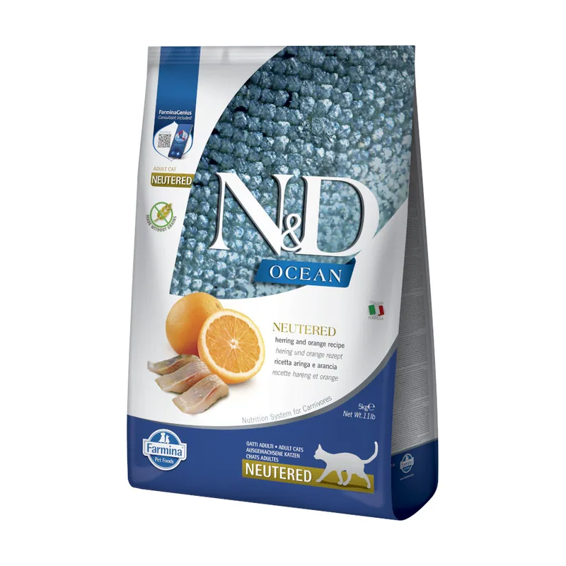 Farmina 5 kg N&D Ocean Esterilizado Arenque y Naranja pienso para gatos