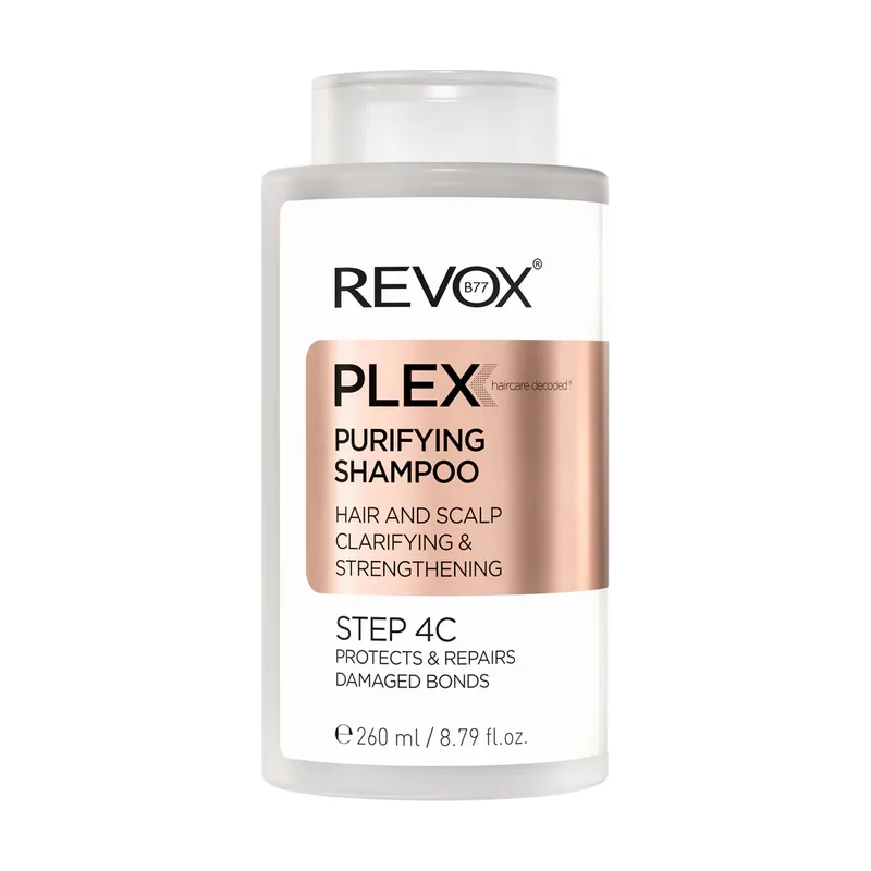 Revox B77 - Plex Purifying Shampoo Paso 4C, 260 ml, Champú Purificante Pelo Graso, Fortalece el Cabello Decolorado y Teñido, Repara la Fibra Capilar, Restaura Suavidad y Brillo Netural del Pelo