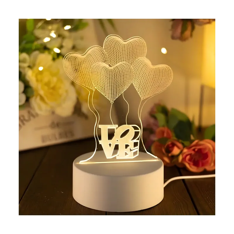 Home lampka nocna cztery serca 3d iluzja optyczna do sypialni usb