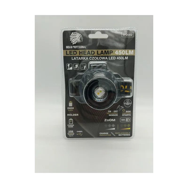 Indian Professional Latarka led head lamp czołowa 450lm power bank