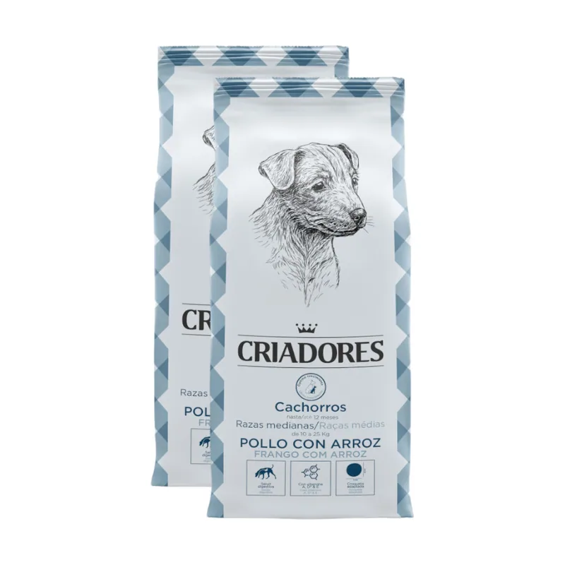 Criadores 2 x 15 kg Pollo y Arroz pienso para cachorros de razas medianas ¡Pack ahorro!