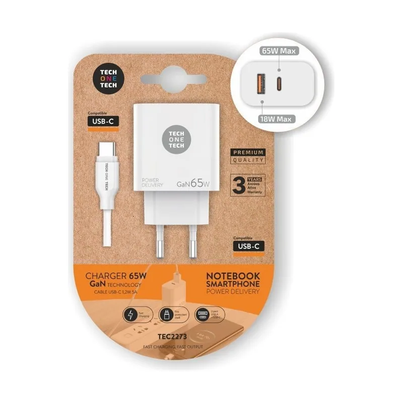 Tech ONE Tech Cargador de Pared + Cable USB-C