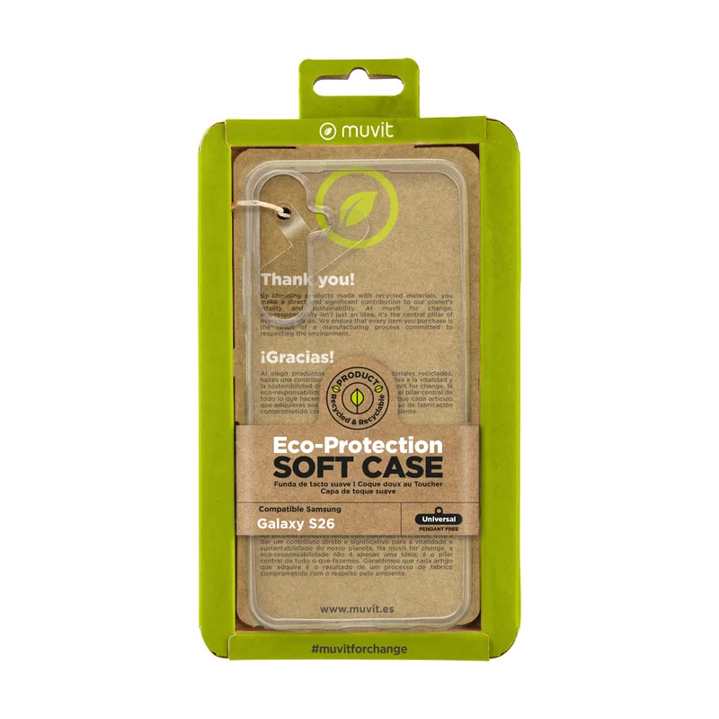 Muvit for Change Funda Compatible con Samsung Galaxy S26 Transparente Reciclable Certificado GRS 100% Material Reciclado Flexible