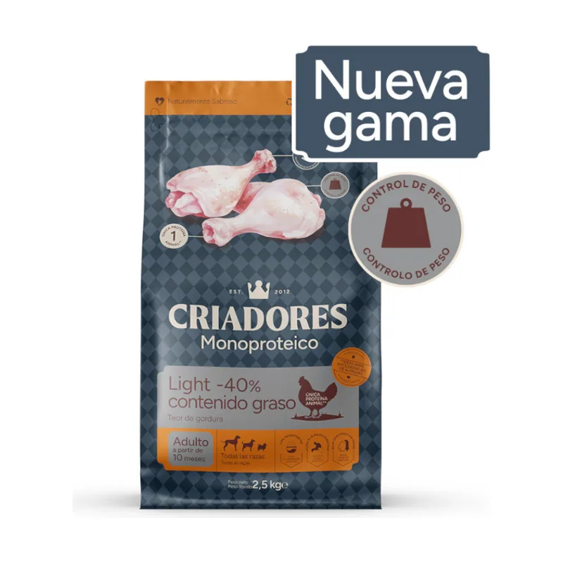 Criadores 2 x 10 kg Monoproteico Light 40% contenido graso Adulto con Pollo pienso