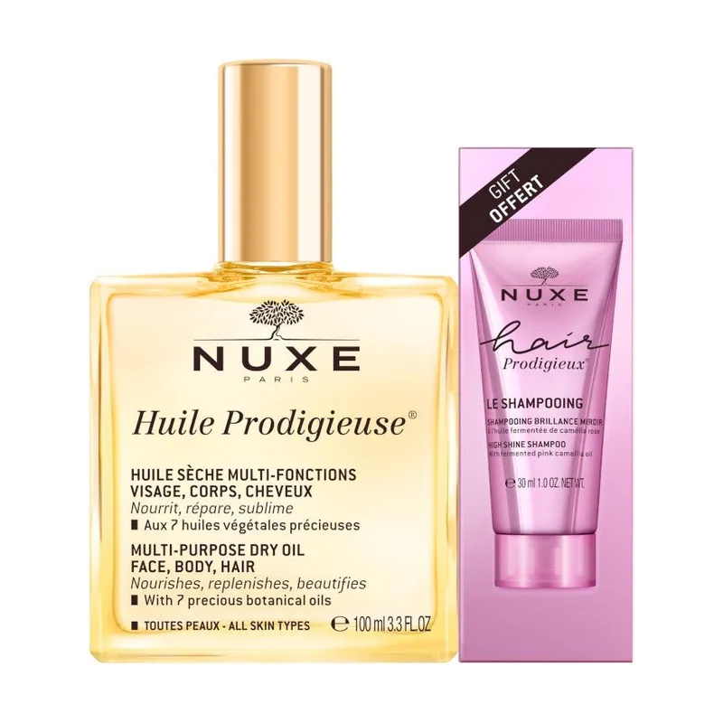 Nuxe Huile Prodigieuse 100ml + Champú Brillo Sublime Hair Prodigieux 30ml DE REGALO