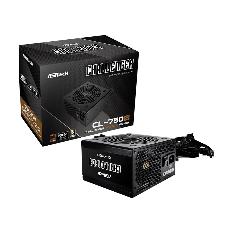 ASRock CL-750B,PSU,750W,80 Plus Bronze,120MM,Active PFC,PCI-E 5.1 12+4pin x1,PCI-E 6+2 Pin x4,SATA 5 Pin x4