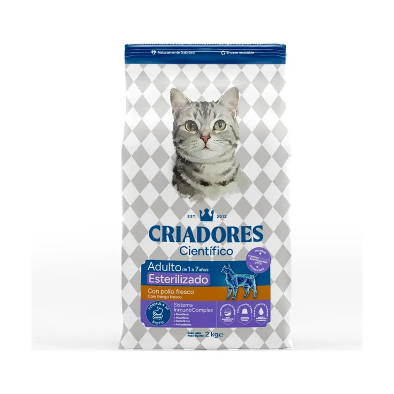 Criadores 2 kg Científico Adulto Esterilizado Pollo pienso para gatos