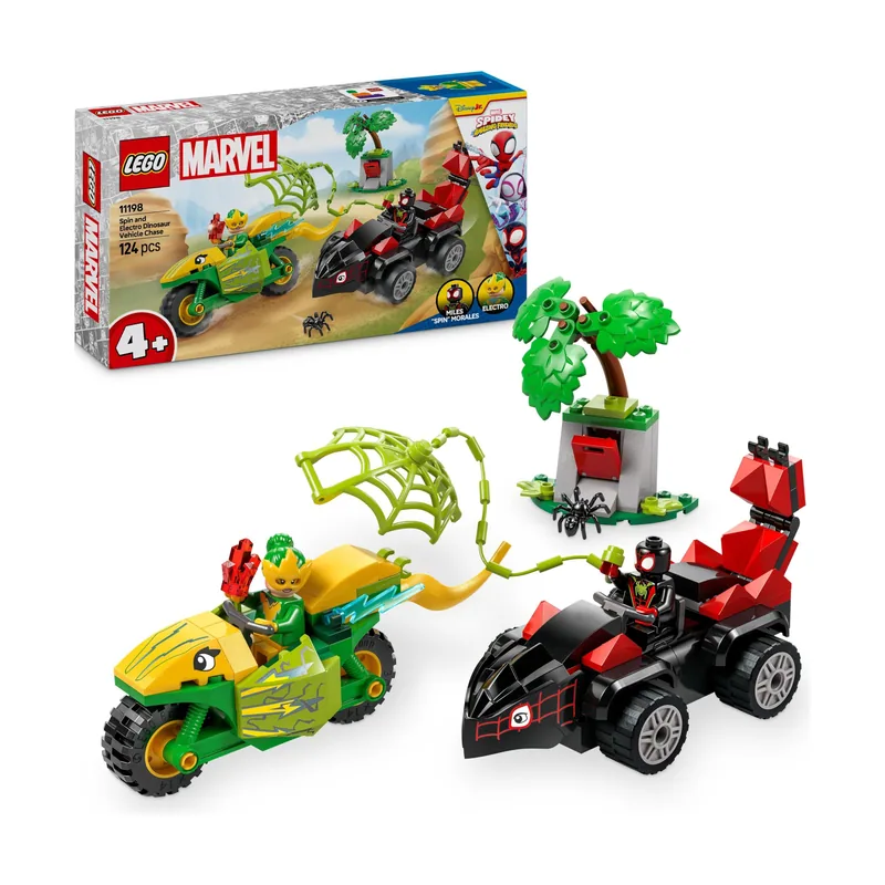 Lego Spidey Spin y Electro Duelo de Vehículos Dinosaurio 11198