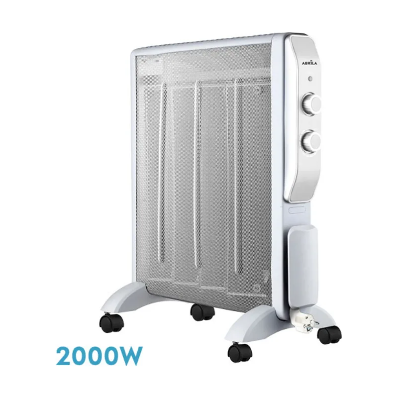 Radiador de mica abrigo 2000w 4elementos blanco/plata 2potencias antivuelco,luz ind.termostato reg.61,5x56x26,5 cm
