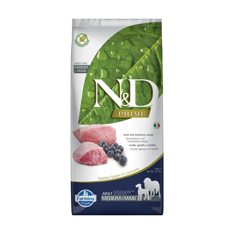 Farmina N&D Adult Medium & Maxi sin cereales con cordero y arándanos